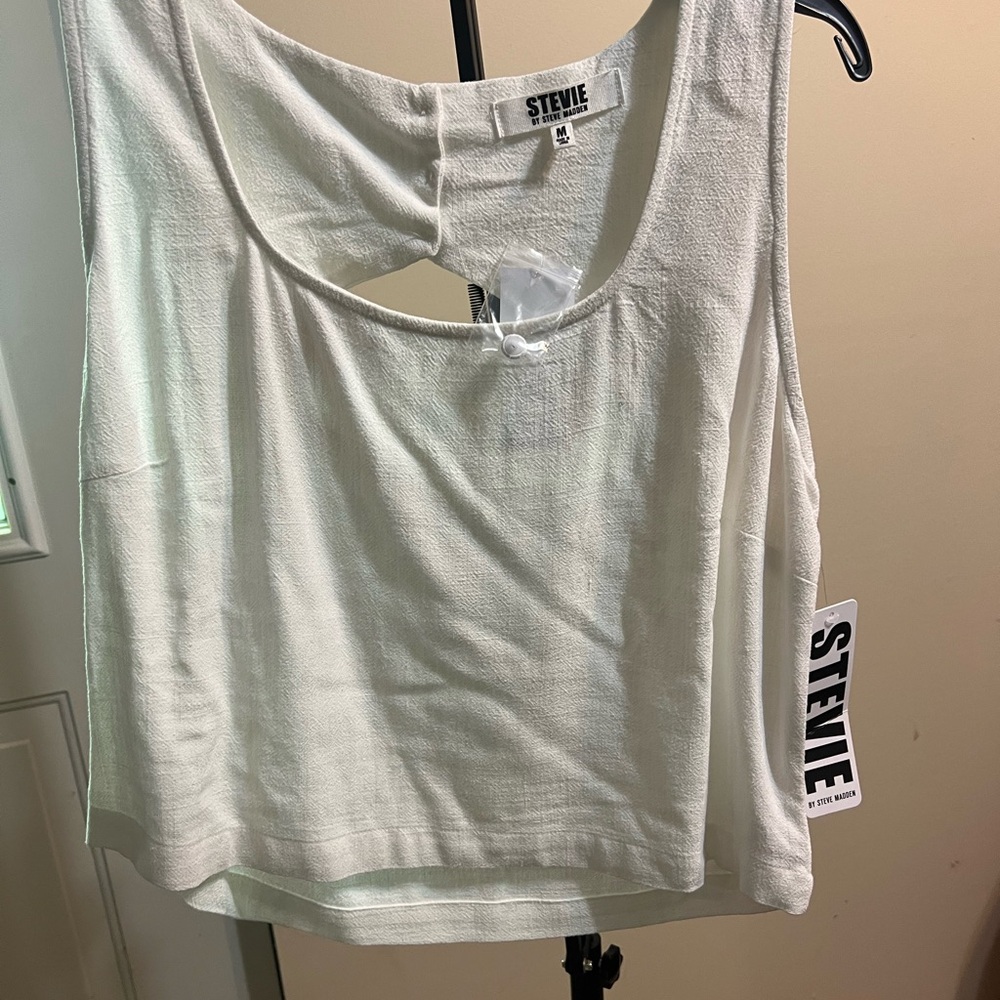Steve Madden White Sleeveless Scoop Neck Tank Top